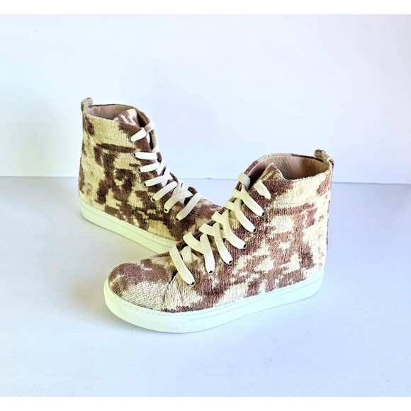 ELYSIAN Emily Morrison Ankara Ikat Silk Velvet High Top Sneakers 38 Rustic Oak - Picture 2 of 13